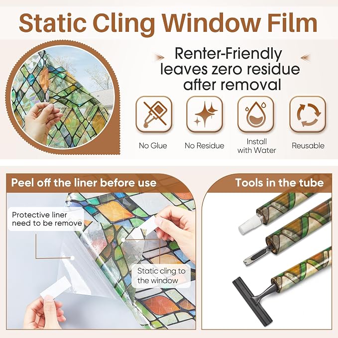 Window Privacy Film, Stained Glass Static Cling Rainbow Stickers 17.5" x - Image 5