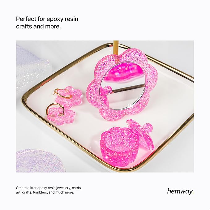 Hemway Polyurethane & Epoxy Resin Glitter 100g / 3.5oz Metallic Crystal Flake Additive for Flooring Jewelry Tumblers Glass Pigment - Extra Chunky (1/24" 0.040" 1mm) - Baby Pink Iridescent