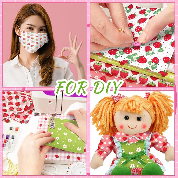 HunnmingRe 20 Pcs 10''x10'' Strawberry Quilting Fabric Square Strawberries - Image 4