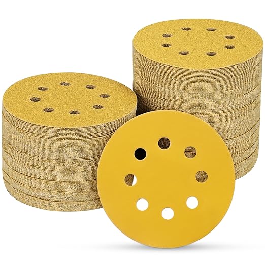 100PCS 5 Inch 8 Hole Sanding Discs 800 Grit,Gold Round Hook and Loop Sandpaper for Random Orbital Sander