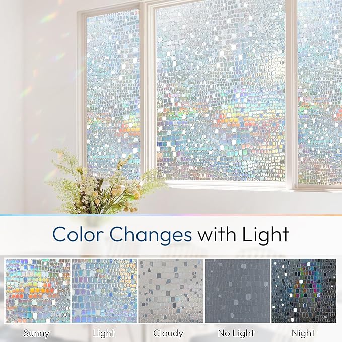 rabbitgoo Window Privacy Film Decorative Rainbow Cling, 35.4" x 78.5" | 3D - Image 5