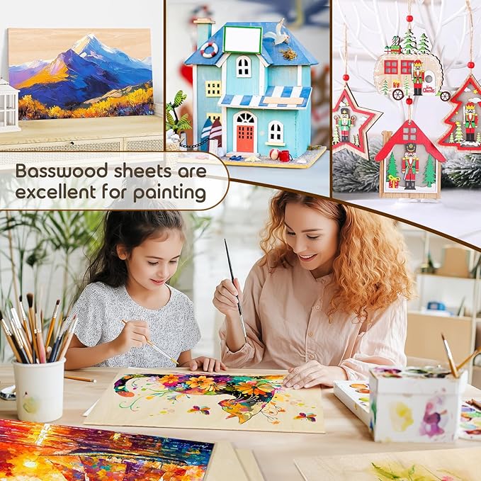 12 PCS 12x20x1/8 Inch Basswood Sheets, MAPRIAL Smooth 3mm Plywood for Laser Cutting, Unfinished Wood Board for Engraving, Wood Burning, Painting, Crafts, Ornaments, Models, Cutter, Engraver, Gifts