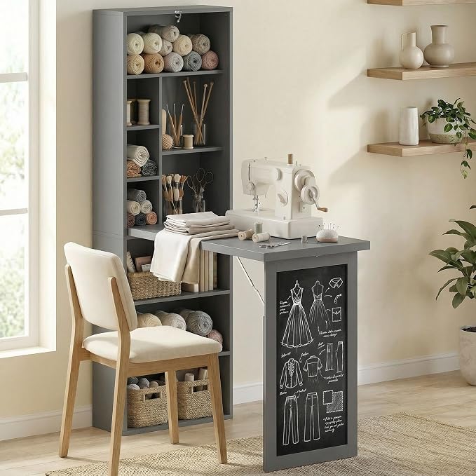 HOMCOM Foldable Convertible Writing Table Computer Desk, Charcoal Gray | Wall - Image 8