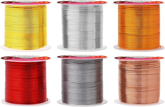 Mandala Crafts 20 Gauge Anodized Aluminum Craft Wire for Jewelry Making - 450 FT Colored Flexible Silver Copper Light Gold Gray Gold Red Wire - Bendable for Bonsai Armature Crafting Sculpting
