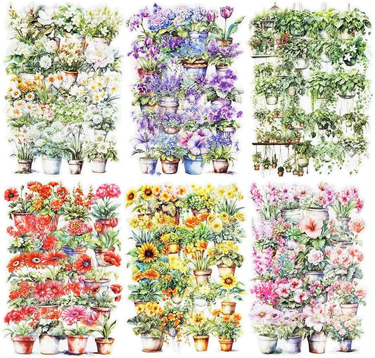 150Pcs Potted Plant Stickers, Botanical PET Stickers for Scrapbooking, DIY Crafts, Journaling, and Junk Journal Ephemera with Organizer