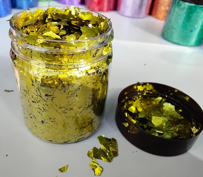 Gilding Flakes,Gold Foil Flakes for Resin,Blue Red Purple Pink Metallic Foil Flakes for Resin Jewelry Making,Nails,Painting Art,Crafts and Slime (Lemon Yellow)