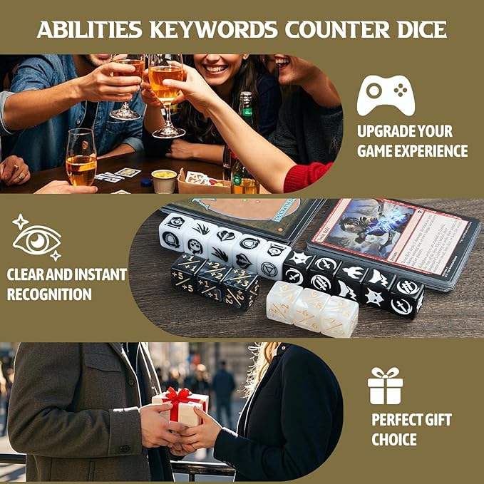 48 Pieces Abilities Keywords Counter Dice MTG Dice 1/+1 Counters Bulk Creature Stats Buff Tokens Dice Set for Magic The Gathering, MTG, TCG, Card Games Accessories (Multicolor)