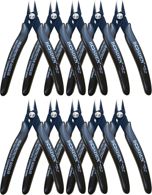 170 Wire Cutters, 10 Pack, Flush Cut Pliers 5 Inch, BOOSDEN Micro Wire Cutters Diagonal Cutting Pliers, Flush Cutter for Jewelry Making, Wire Snips Nippers for Artificial Flowers, Crafts, Zip Ties