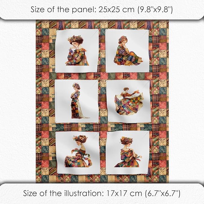 Elegant Lady Patchwork Cotton Fabric Panel – 6 Designs + Bonus Patchwork Sheet - Image 6