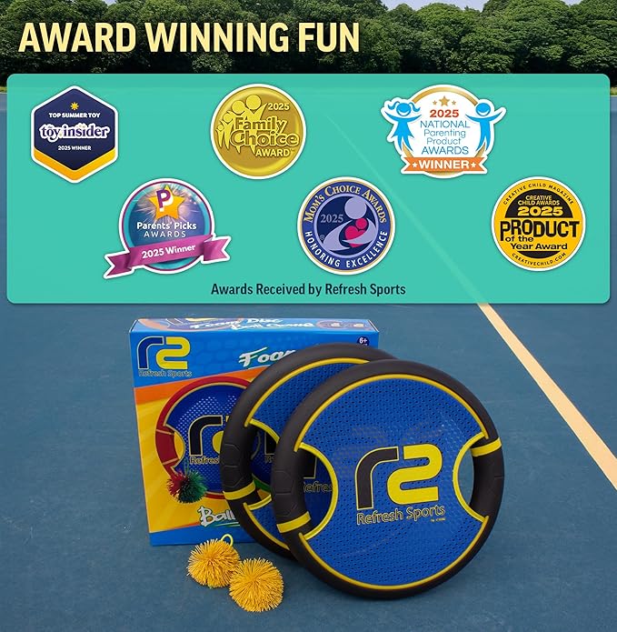 Fun Bouncy Paddle & Stringy Ball Toss & Catch Game - Easy to Use for Kids All Ages - Soft Foam Design for Safe Play Indoors or Outdoors - Also Works as Flying Disc - Great Gift Idea for Boys & Girls