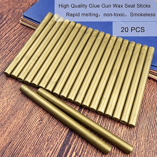 20PCS Mini Glue Gun Wax Seal Sticks for Wax Seal Stamp, Sealing Wax Sticks for Wedding Invitations, Cards, Envelopes (Greenish Gold)