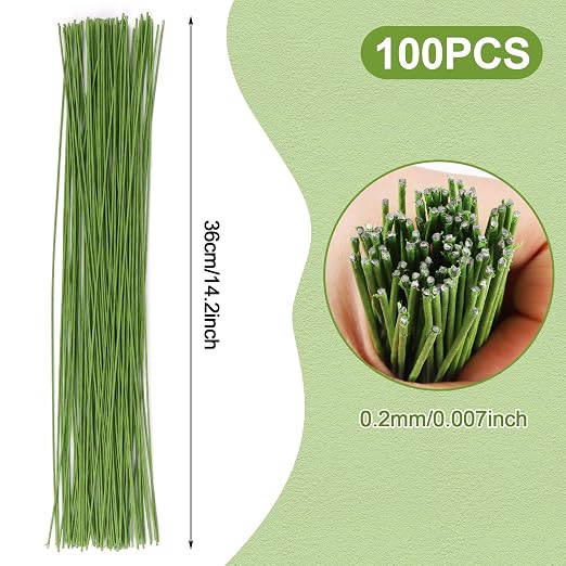 CCINEE 18 Gauge Green Floral Stem Wire, 14 inch - Image 2
