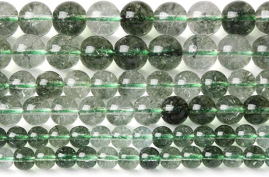 32PCS 12MM Green Crackle Phantom Ghost Crystal Beads for Jewelry Making DIY Bracelet Necklace Accessories 15" Energy Healing Power Stone Beads