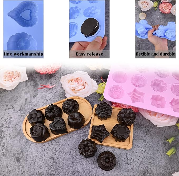 Sakolla 3 Pack Flower Soap Molds, 12 Cavities Different Shapes Silicone Molds - Image 3