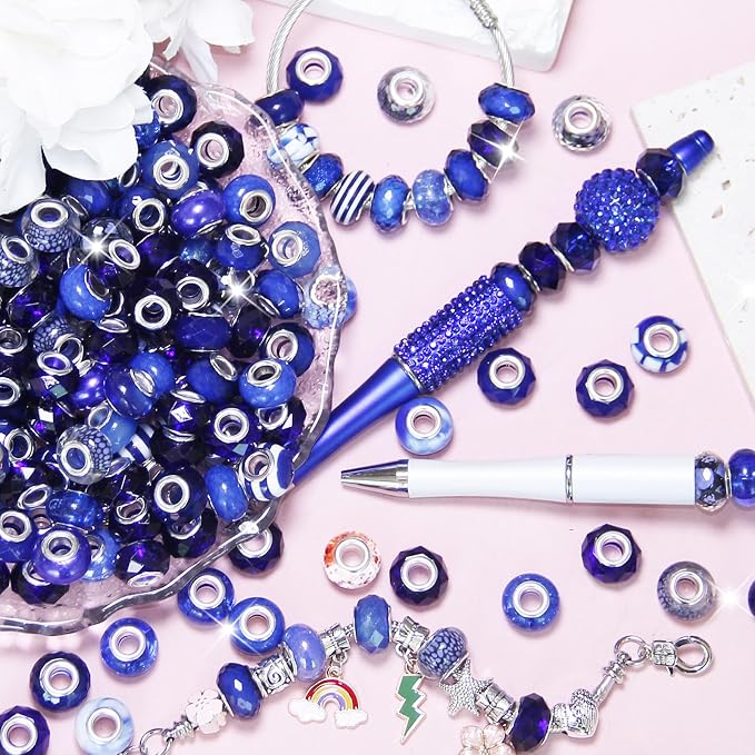 150Pcs Large Hole Beads Spacer Beads Dark Blue Assorted European Craft Big - Image 3