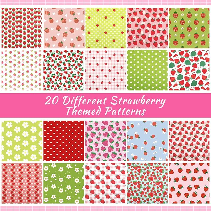 HunnmingRe 20 Pcs 10''x10'' Strawberry Quilting Fabric Square Strawberries - Image 7