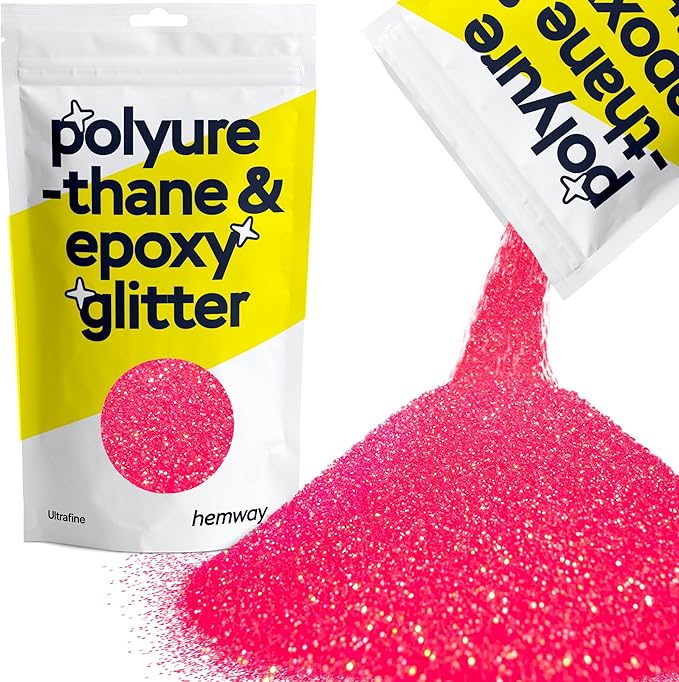 Hemway Polyurethane & Epoxy Resin Glitter 100g / 3.5oz Metallic Crystal Flake Additive for Flooring Jewelry Tumblers Glass Pigment - Ultrafine (1/128" 0.008" 0.2mm) - Fluorescent Pink
