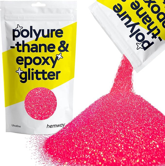 Hemway Polyurethane & Epoxy Resin Glitter 100g / 3.5oz Metallic Crystal Flake Additive for Flooring Jewelry Tumblers Glass Pigment - Ultrafine (1/128" 0.008" 0.2mm) - Fluorescent Pink
