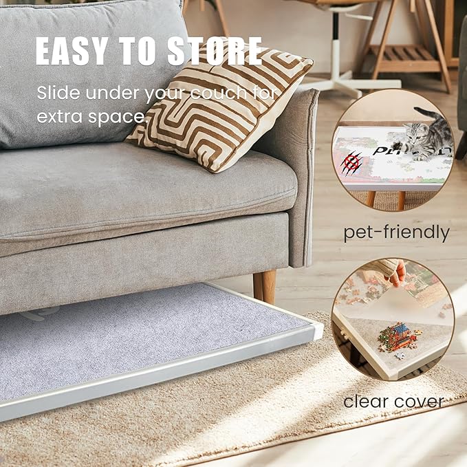 1500 Pieces Rotating Puzzle Board with Drawers and Cover, Dual-Sided Portable Jigsaw Puzzle Table,Tilt&Lazy Susan,Gift for mom Adults (Gray, 1500-piece)