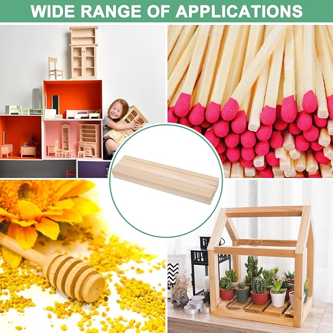 10-Pack Wood Square Dowel Rods, 19/32 x 12 Inch Unfinished Wooden Square Dowel Rod, Hardwood Square Dowel Sticks for Crafts/DIY Projects/Models Making [Wood Color]