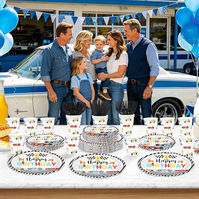 168Pcs Retro Race Car Birthday Party Decoration - Image 5