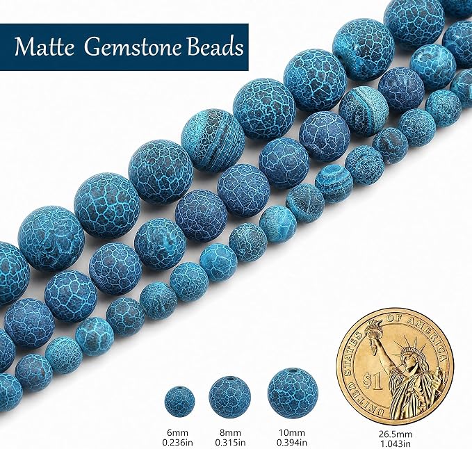 10mm Matte Blue Frosted Agate Bead, 15-Inch Matte Round Loose Stone Beads - Image 3