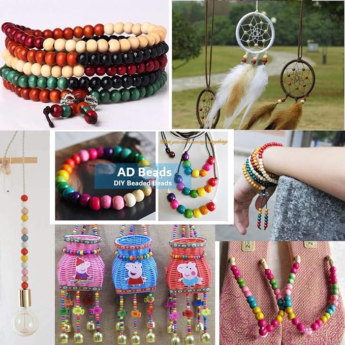 AD Beads Wood Spacer Loose Wooden Craft Beads Big Hole Beads Assorted - Image 6