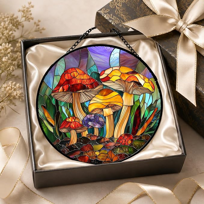 Jungle Mushrooms Acrylic Suncatcher Faux Stained Glass Window Hanging 11.8" | - Image 7