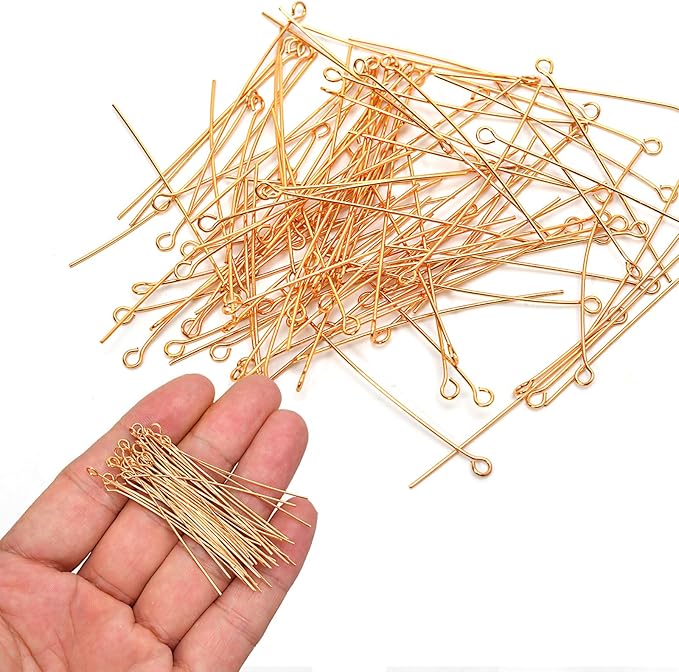 150pcs 18K Gold Filled Eye Pins Non Tarnish Craft Earring Bracelet Jewelry Making Accessories Supplies (30mm (1.18in), Gold-Eye Pin)