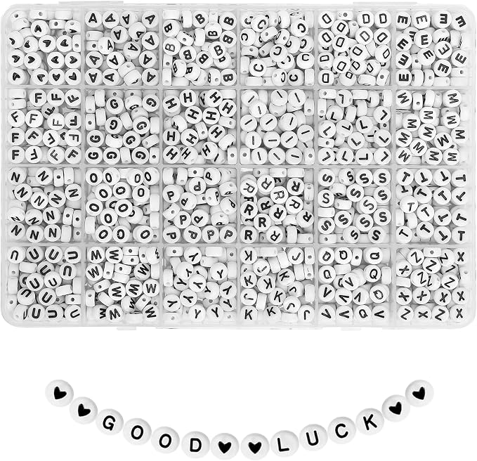 Quefe Alphabet Beads 1200Pcs Letter Beads, Acrylic 4x7mm Round Letter Beads Kits by QUEFE