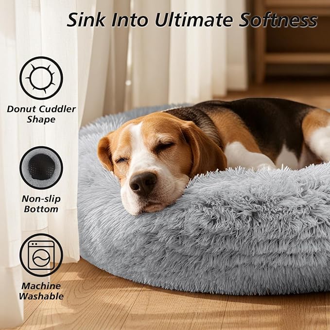 JOLLYVOGUE Calming Dog Bed Medium Size Dog, Anti-Anxiety Donut Medium Pet Bed - Image 2
