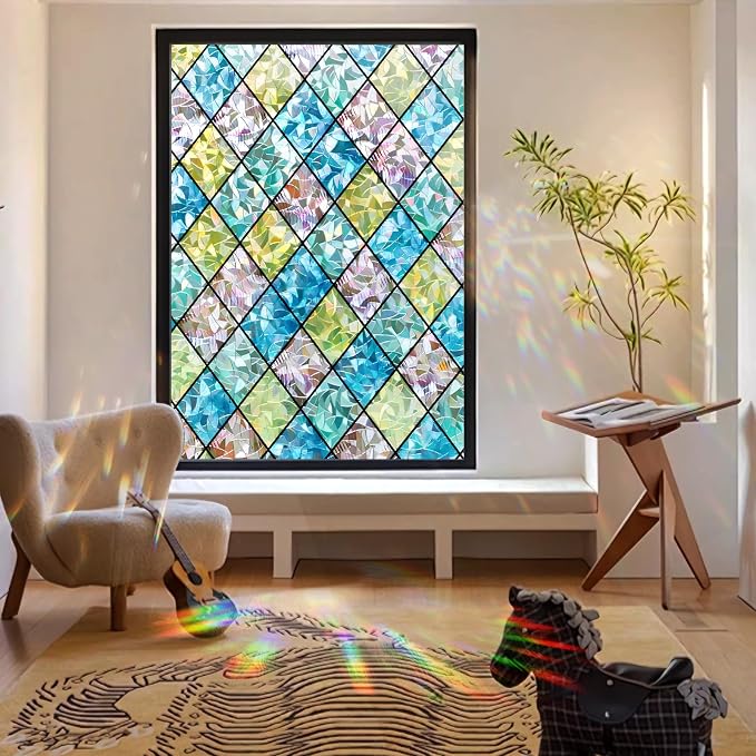 Coavas Window Privacy Film Stained Glass Window Clings 3D Rainbow Film - Image 8