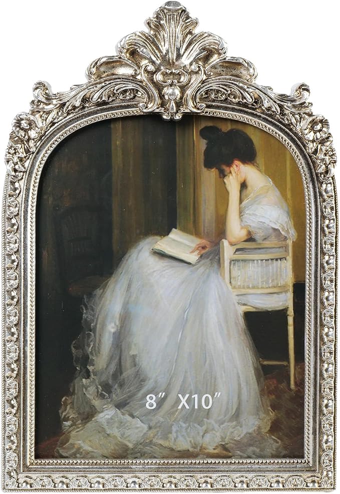 Cuspin 8x10 Sliver Picture Frame, Vintage Ornate Arched Photo Frame - Image 8