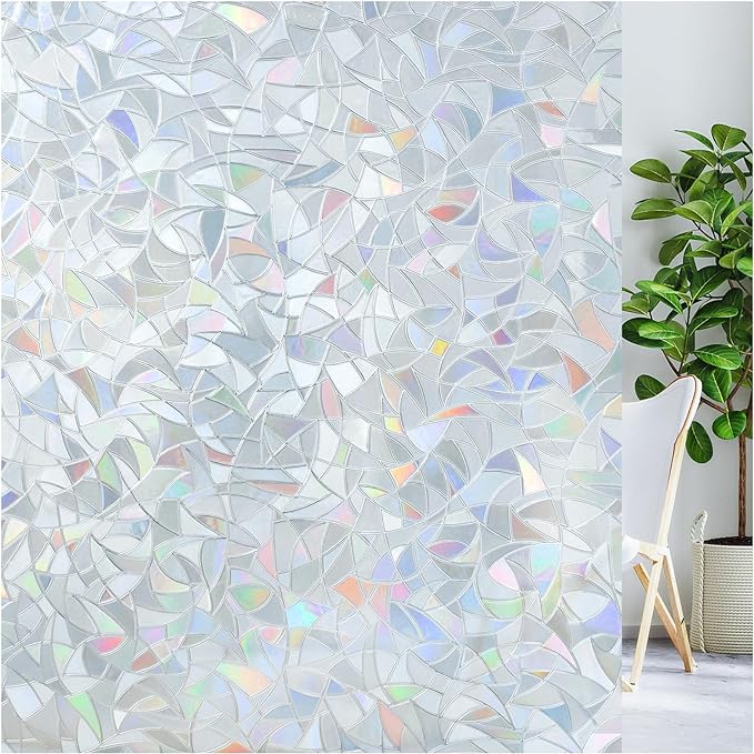 LUTE Rainbow Window Privacy Film, Stained Cling, 17.5" x 118.1" | 3D Decorative by LUTE