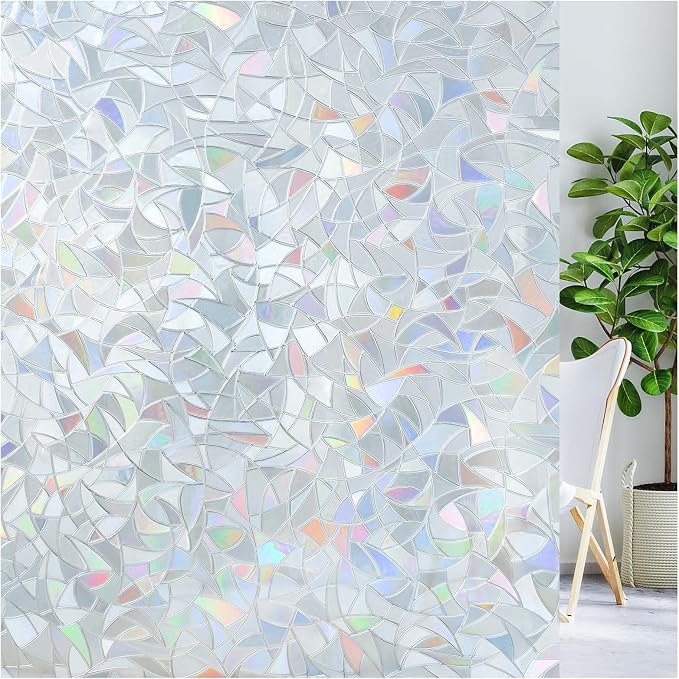 LUTE Rainbow Window Privacy Film, Stained Cling, 35.4" x 118.1" | 3D Decorative by LUTE