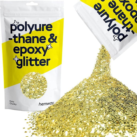 Hemway Polyurethane & Epoxy Resin Glitter 100g / 3.5oz Metallic Crystal Flake Additive for Flooring Jewelry Tumblers Glass Pigment - Extra Chunky (1/24" 0.040" 1mm) - Sand Gold