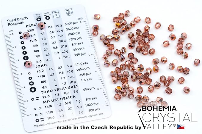1.8 oz (50g, Approx. 600pcs) of Faceted Fire Polished Pressed Czech Glass Beads 4mm (0.16in), Crystal Copper Capri Apollo 00030-27101 BCV