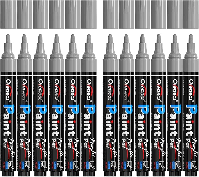 Overseas 12 Pack Silver Acrylic Paint Pens Permanent Markers, Medium Tip | by Overseas