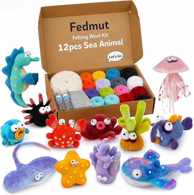 Fedmut Needle Felting Kits for Beginners Adult 12 Sea Animal Supplies by Fedmut