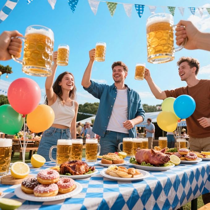 Iceyyyy 3 Pieces Oktoberfest Tablecloths-Blue and White Checkered Table Cloths - Image 4