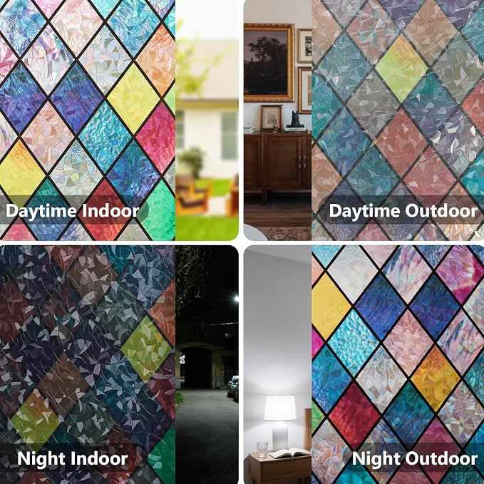Window Privacy Film Stained Glass 17.5" x 78.7" Rainbow | Static cling – no glue - Image 7