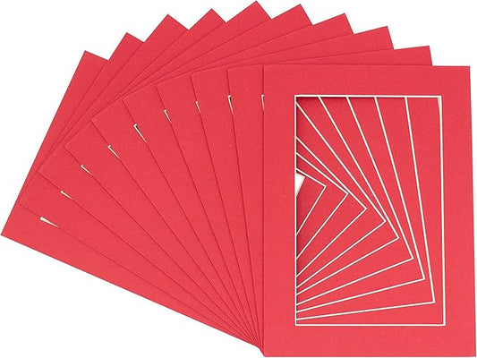 11x14 Mat for 8.5x11 Photo - Precut Deep Red Picture Matboard for Frames 11 x 14 Inches - Bevel Cut Matte to Display Art 8.5 x 11 Inches - Acid Free Pack of 10 MATS with Backing Boards & Clear Bags