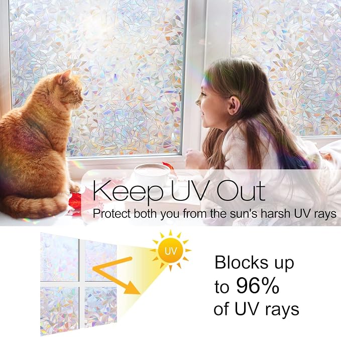 rabbitgoo Window Privacy Film Rainbow Film Decorative Window Sticker, 3D Static - Image 3