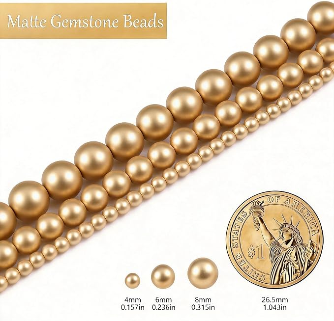 4mm Matte Gold Hematite Bead, 15-Inch Matte Round Loose Stone Beads - Image 3