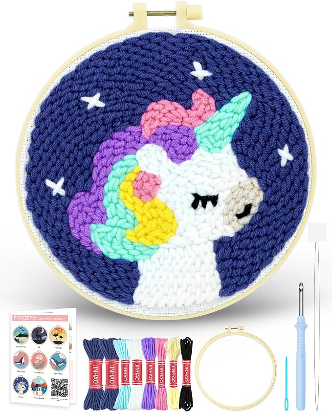 FIVEIZERO DIY Punch Needle Kit for Beginners, Unicorn Punch Embroidery Kit by FIVEIZERO