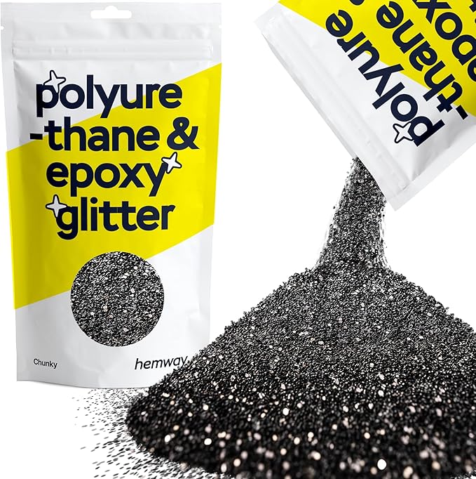 Hemway Polyurethane & Epoxy Resin Glitter 100g / 3.5oz Metallic Crystal Flake Additive for Flooring Jewelry Tumblers Glass Pigment - Chunky (1/40" 0.025" 0.6mm) - Black