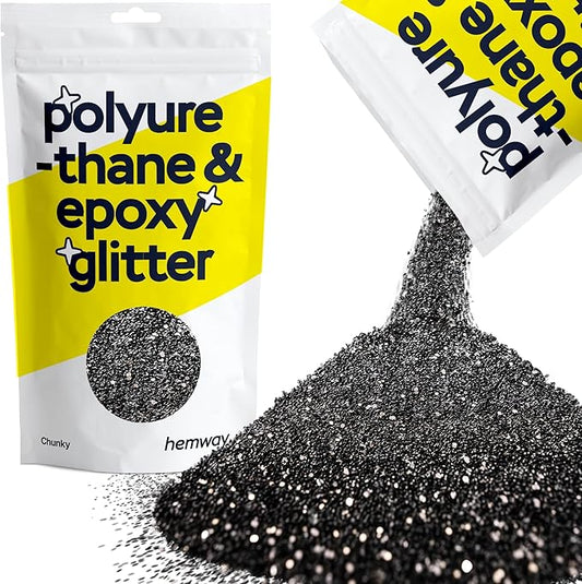 Hemway Polyurethane & Epoxy Resin Glitter 100g / 3.5oz Metallic Crystal Flake Additive for Flooring Jewelry Tumblers Glass Pigment - Chunky (1/40" 0.025" 0.6mm) - Black