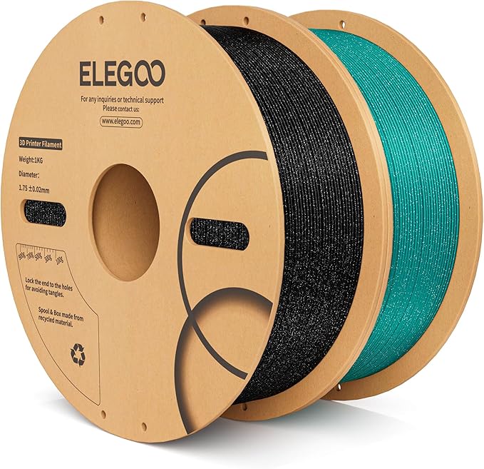 ELEGOO PLA Filament 1.75mm 2KG Sparkle Black & Turquoise, Glitter Twinkling 3D Printer Filament Dimensional Accuracy +/- 0.02mm, 2pcs 1kg Spool(2.2lbs) Fits for Most FDM 3D Printers