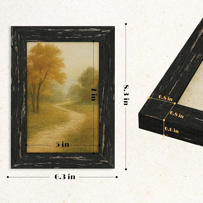 puthiac 5x7 Rustic Farmhouse Picture Frame, Swamp Black, 1 Pack | Distressed - Image 5