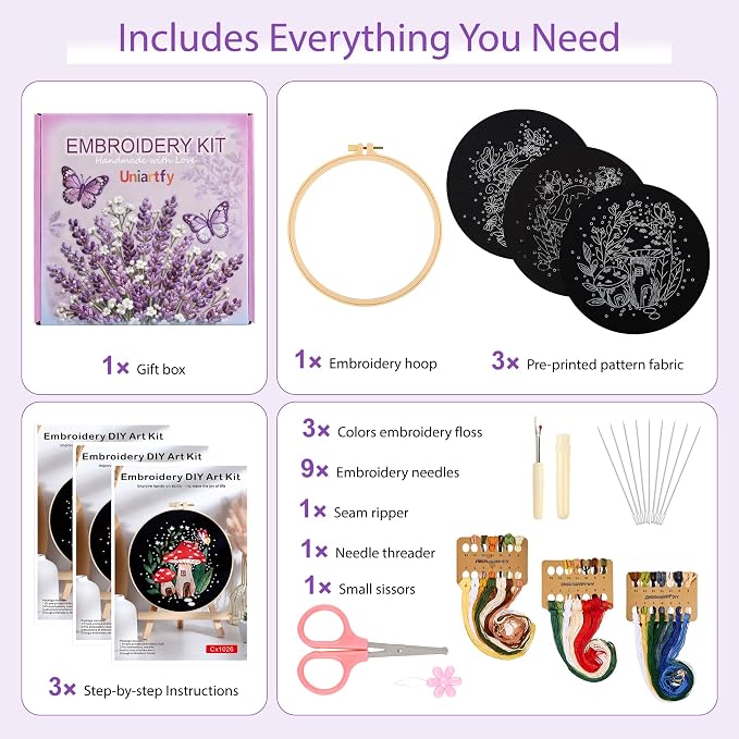 Uniartfy 3 Sets Embroidery Kit for Adults Beginners, Needlepoint Kits Cross - Image 2